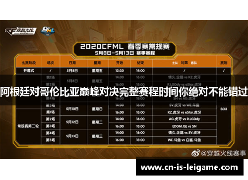 阿根廷对哥伦比亚巅峰对决完整赛程时间你绝对不能错过